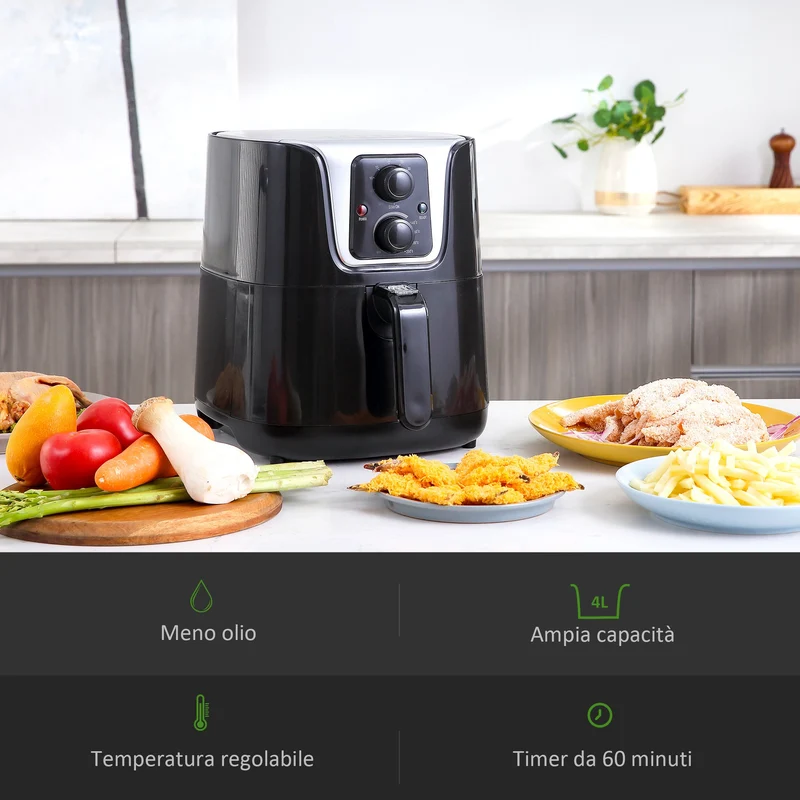 Friteuse à air EASYCOMFORT 1300 W avec température réglable - Noire