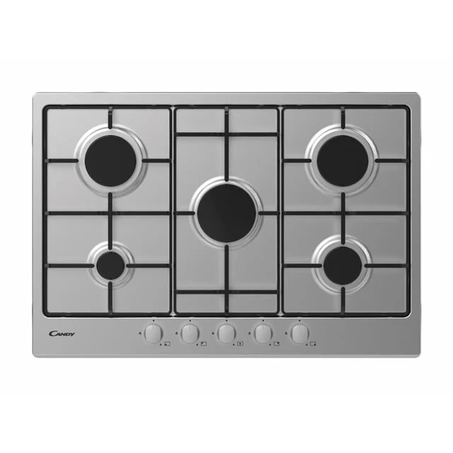 Plaque de cuisson à gaz Candy CHW7X Idea 5 brûleurs, 75 cm, acier inoxydable, 74 x 51 cm, grilles compatibles lave-vaisselle 33801969