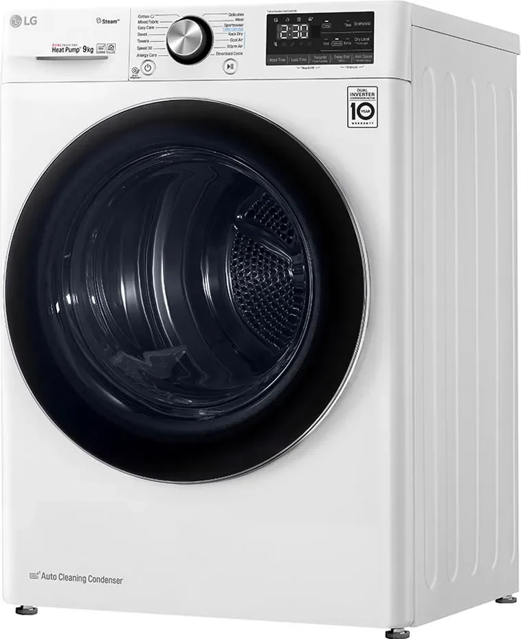 Sèche-linge LG Smart DUAL Inverter Heat Pump™ Eco Hybrid™ 9 kg RC90V9AV2W H x L x P (85 x 60 x 69 cm) Classe énergétique A+++-10 %
