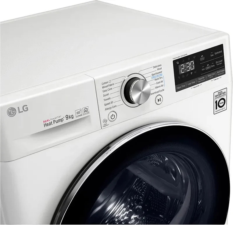 Sèche-linge LG Smart DUAL Inverter Heat Pump™ Eco Hybrid™ 9 kg RC90V9AV2W H x L x P (85 x 60 x 69 cm) Classe énergétique A+++-10 %