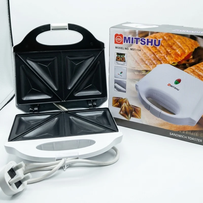Mitshu 750W Sandwich Toaster (MST-13A) with Cool-Touch Housing