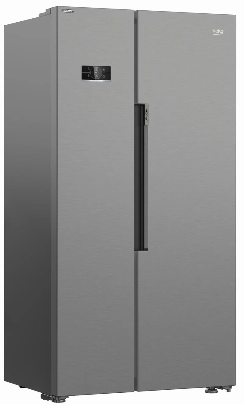 Réfrigérateur américain Beko GN1603140XBN, 580 litres, classe énergétique E (H 179 x L 91 x P 70,5 cm), technologie No Frost HarvestFresh, compresseur ProSmart Inverter, finition inox/métallique.
