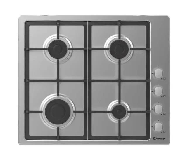Plaque de cuisson à gaz Candy 4 zones, plateau en acier inoxydable/tôle de 60 cm, CHG6LX