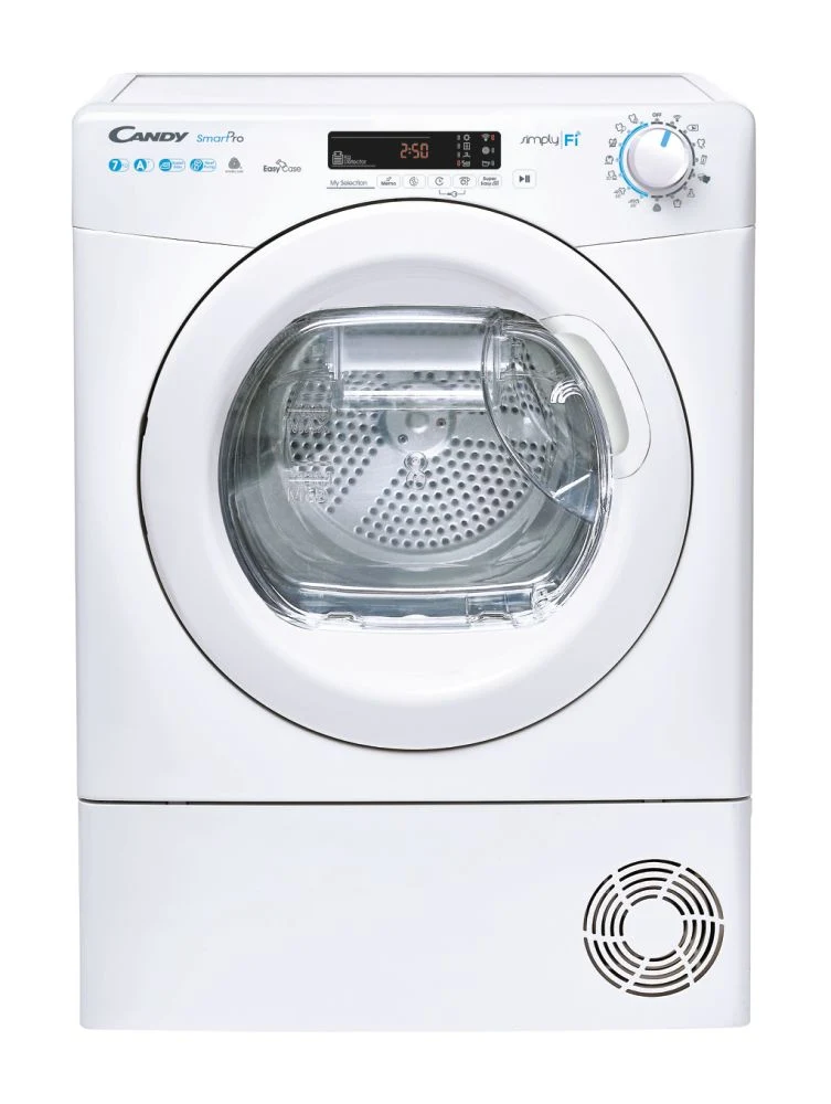 Sèche-linge à pompe à chaleur Candy Smart Pro CSO4H7A1DE-S Slim 7 kg (H x L x P : 85 x 60 x 46 cm) Wi-Fi + BLE, cycles rapides, classe énergétique A+