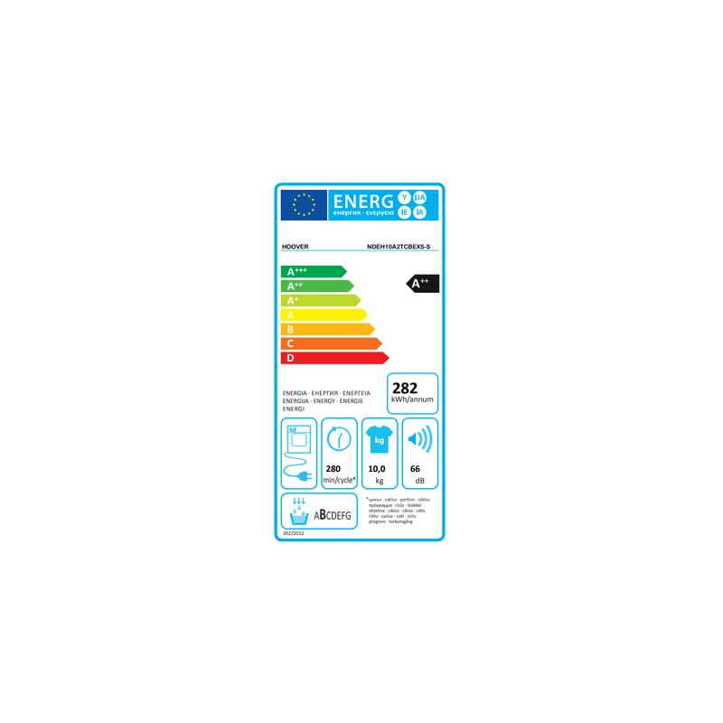Sèche-linge à pompe à chaleur Hoover H-DRY 500 NDEH10A2TCBEXS-S 10 kg, classe énergétique A++