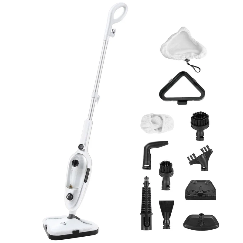 Balai vapeur électrique EASYCOMFORT avec 11 accessoires, réservoir de 450 ml, 1330 W - Blanc