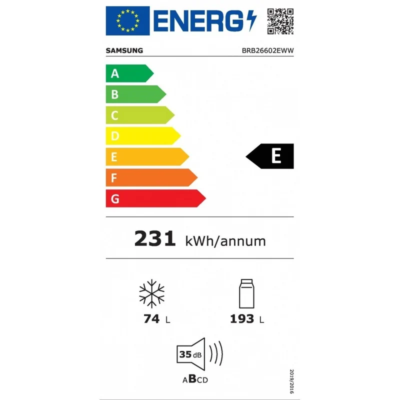 Frigorifero Combinato Samsung BRB26602EWW SpaceMax PowerFreeze Fresh Zone Classe E