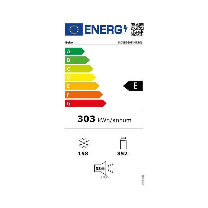 Réfrigérateur combiné Beko Total No Frost RCNE560E40DBN (H192xL70xP74,5) Classe E 510 litres Couleur Champagne NeoFrost Double refroidissement Compresseur Inverter ProSmart Compartiment à produits laitiers