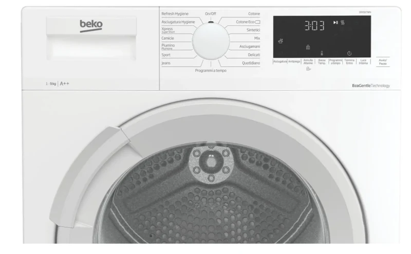 Sèche-linge à pompe à chaleur Beko DRX927WN 9 kg, classe A++ (H 84,6 x L 59,7 x P 63,3 cm), moteur Inverter EcoGentle