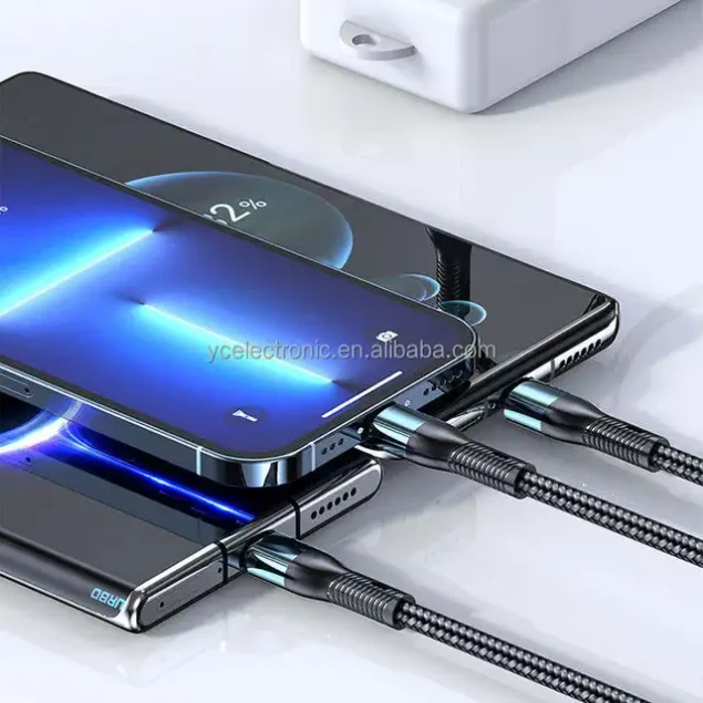3-in-1 Fast Charging Cable 100W Power Braided 5A