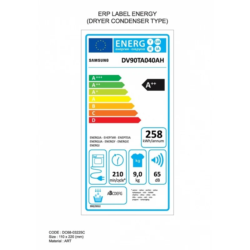 Sèche-linge à pompe à chaleur Samsung DV90TA040AH Crystal EcoDry A++ 9 kg