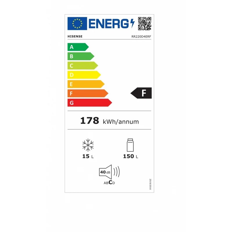 Réfrigérateur Hisense RR220D4ERF 164 litres à une porte (H 128 x L 51,9 x P 51,3 cm), classe F