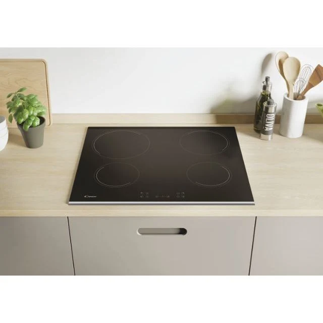 Plaque de cuisson électrique Candy CH64XB 4 feux 60 cm en vitrocéramique noire (L x P) 59 x 52 cm avec commandes tactiles 33801795