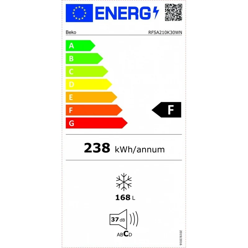 Congélateur vertical statique Beko RFSA210K30WN 168 litres (H 136 x L 54 x P 59 cm), classe F, blanc