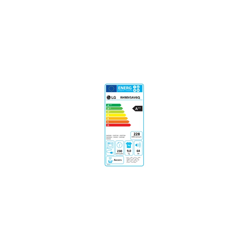 Sèche-linge LG RH90V5AV6Q 9 kg Eco Hybrid à chargement frontal, classe A++ (anti-allergies)