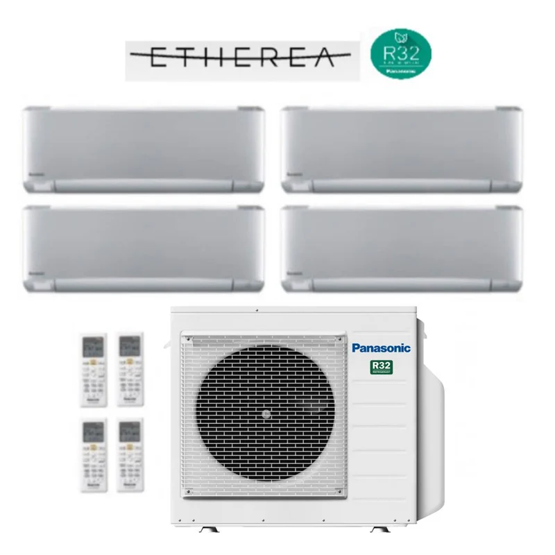 Climatiseur quadri-split Panasonic Etherea Silver Series 9+9+9+9 avec Inverter quadruple CU-4Z68TBE R-32 et Wi-Fi intégré 9000+9000+9000+9000 Argent