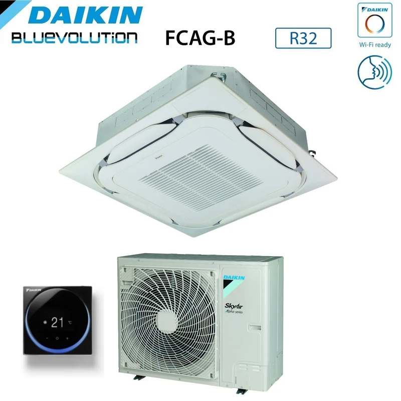 Climatiseur cassette Daikin Bluevolution, flux rond, 24 000 BTU FCAG71B + RZAG71NY1, triphasé R-32, Wi-Fi en option, grille standard incluse