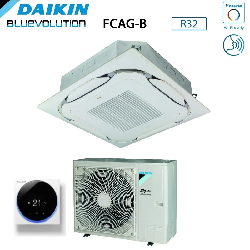 Climatiseur cassette Daikin Bluevolution, flux rond, 24 000 BTU FCAG71B + RZAG71NY1, triphasé R-32, Wi-Fi en option, grille standard incluse