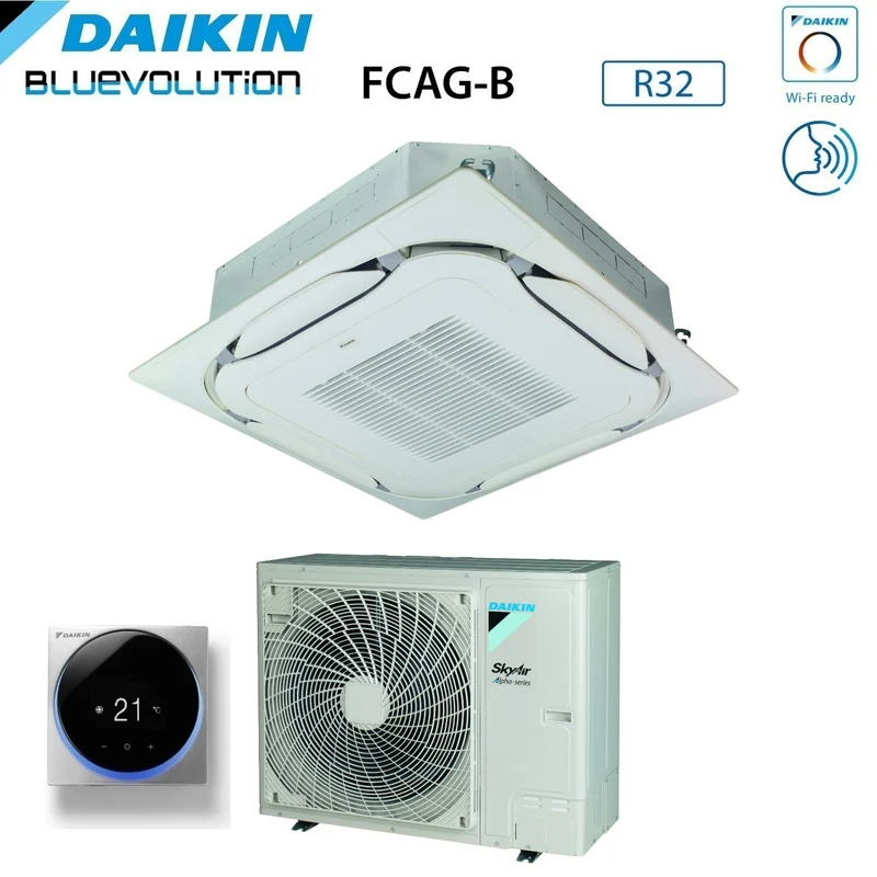 Climatiseur cassette Daikin Bluevolution, flux rond, 24 000 BTU FCAG71B + RZAG71NY1, triphasé R-32, Wi-Fi en option, grille standard incluse