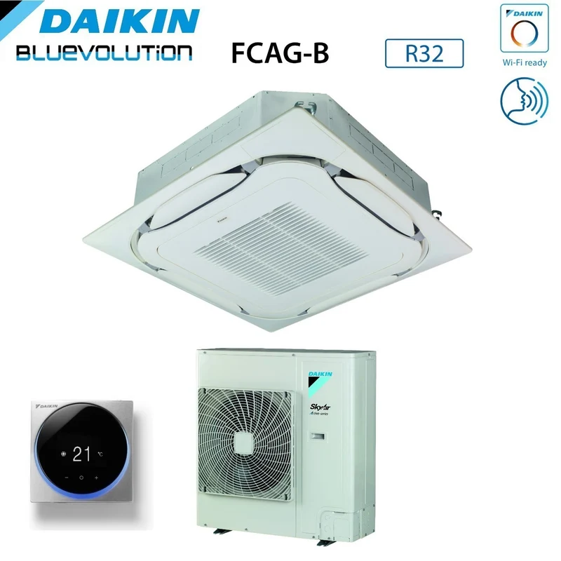 Climatiseur cassette Daikin Bluevolution Round Flow 42 000 BTU FCAG125B + AZAS125MV1 R-32 Wi-Fi en option Grille standard incluse