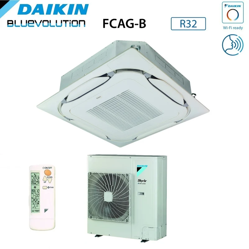 Climatiseur cassette Daikin Bluevolution Round Flow 42 000 BTU FCAG125B + AZAS125MV1 R-32 Wi-Fi en option Grille standard incluse
