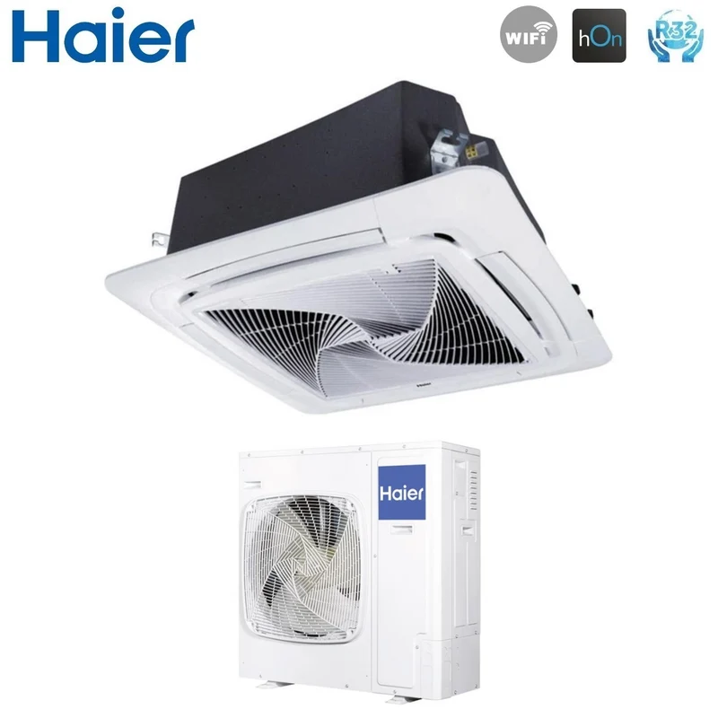 Climatiseur cassette Haier 90x90 rond, flux 36 000 BTU, ABH105H1ERG, monophasé, R-32, Wi-Fi en option, sans panneau de commande filaire Haier YR-E16B.