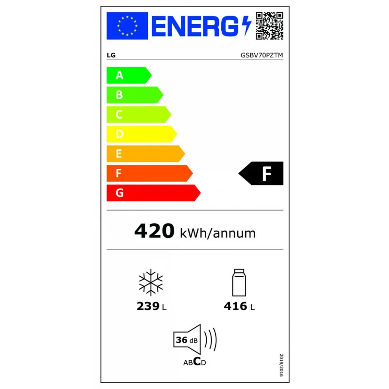 Réfrigérateur LG GSBV70PZTM à pose libre côte à côte, 655 litres (H 179 x L 91,3 x P 73,5 cm), classe F