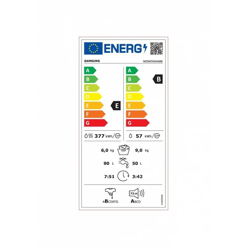 Lavasciuga a Caricamento Frontale Samsung 9/6 Kg 1400 Giri Serie 5000T Crystal Clean WD90TA046BE Classe E/B