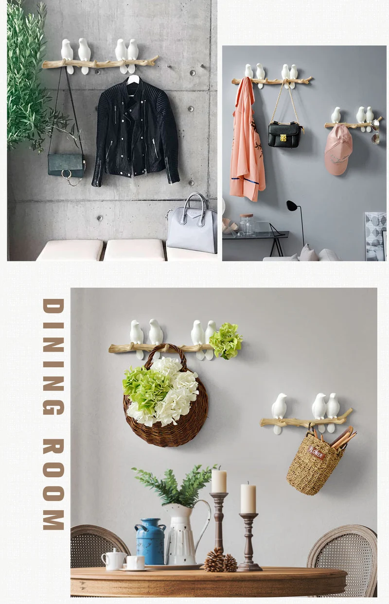 Birds On Tree Branch Decor Wandgarderobe mit Haken