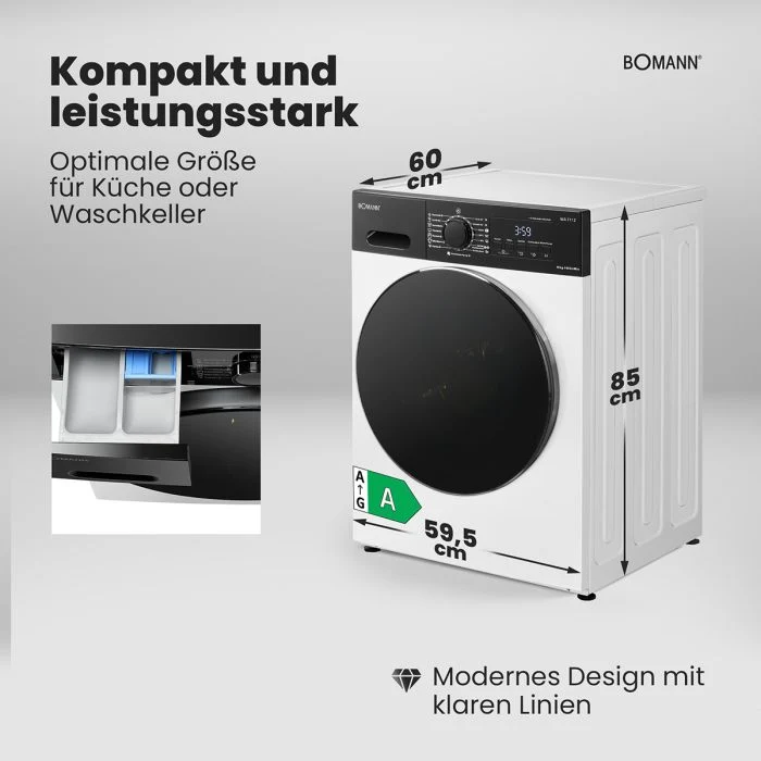 Bomann WA 7112 Waschmaschine 10 kg | 1200 U/Min | Weiß | EEK A