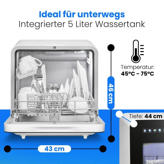 Bomann TSG 5702 Mini-Geschirrspüler | mit Wassertank | 2 Maßgedecke | Weiß