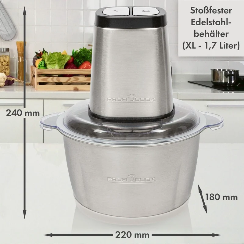 ProfiCook PC-MZ 1227 Multizerkleinerer | 2 Liter Glasbehälter | Edelstahl
