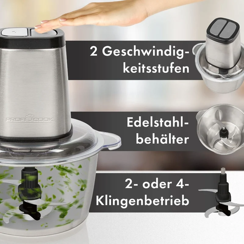 ProfiCook PC-MZ 1227 Multizerkleinerer | 2 Liter Glasbehälter | Edelstahl