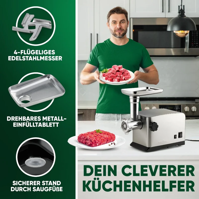 ProfiCook PC-FW 1272 Fleischwolf | Profi-Motor | Alu-Druckguss | Edelstahl