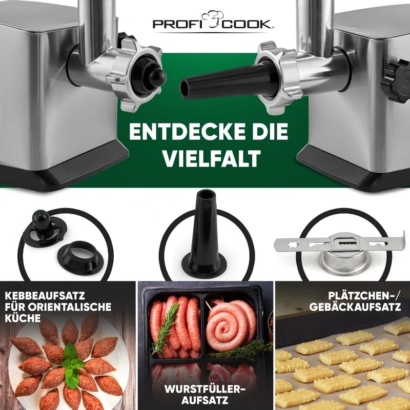 ProfiCook PC-FW 1272 Fleischwolf | Profi-Motor | Alu-Druckguss | Edelstahl
