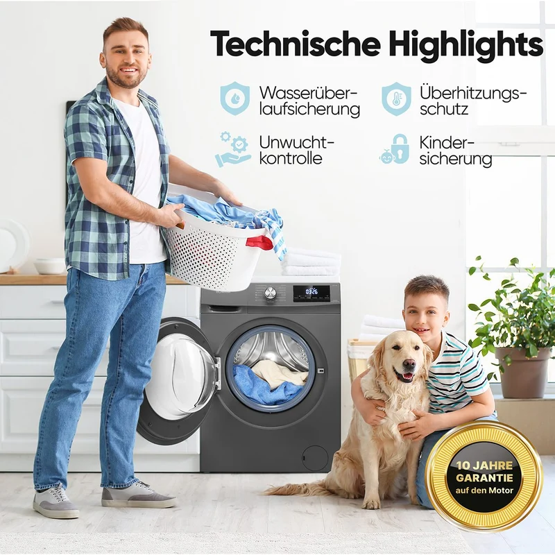 Bomann WAT 7186 Waschtrockner 8 kg | 1400 U/Min | Titan-Optik | EEK A