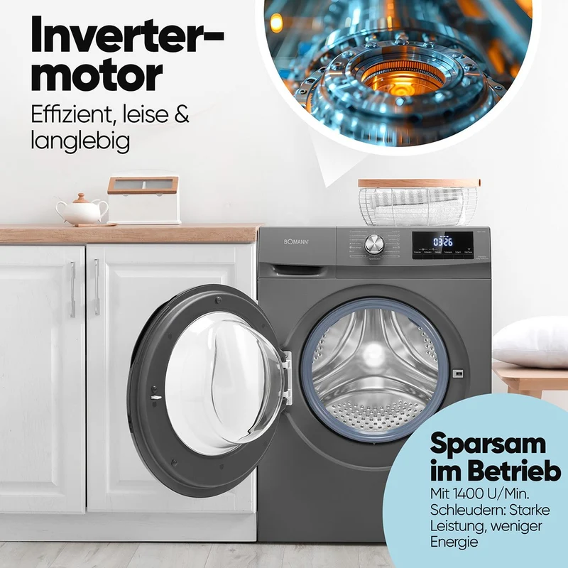 Bomann WAT 7186 Waschtrockner 8 kg | 1400 U/Min | Titan-Optik | EEK A