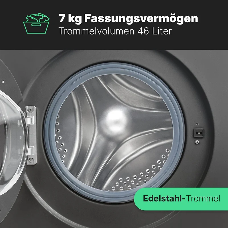 Bomann WA 7175.1 Waschmaschine 7 kg | 1400 U/Min | Titan-Optik | EEK A