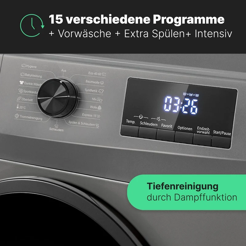 Bomann WA 7175.1 Waschmaschine 7 kg | 1400 U/Min | Titan-Optik | EEK A