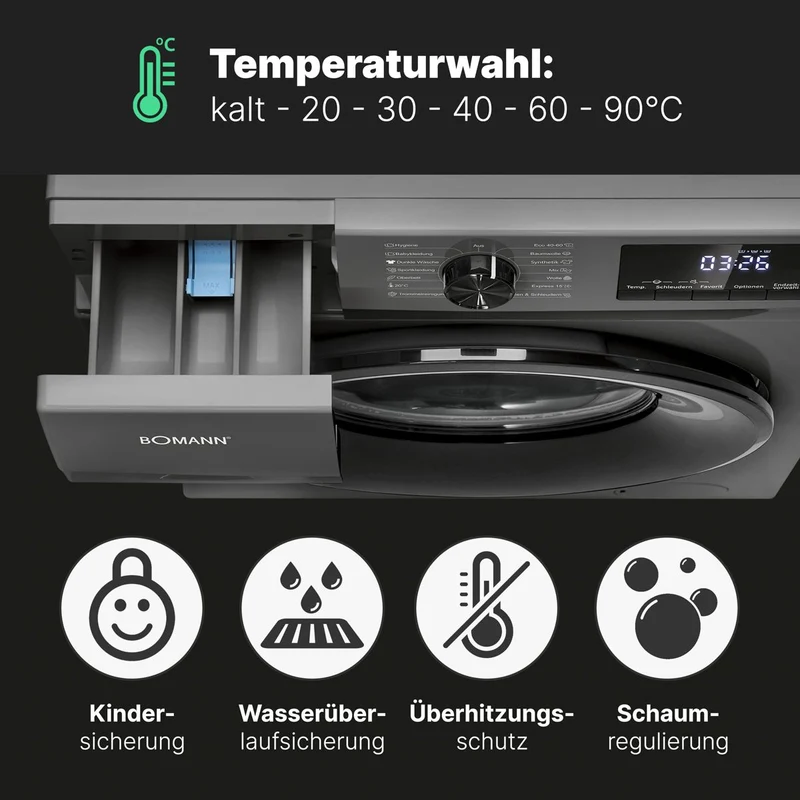 Bomann WA 7175.1 Waschmaschine 7 kg | 1400 U/Min | Titan-Optik | EEK A