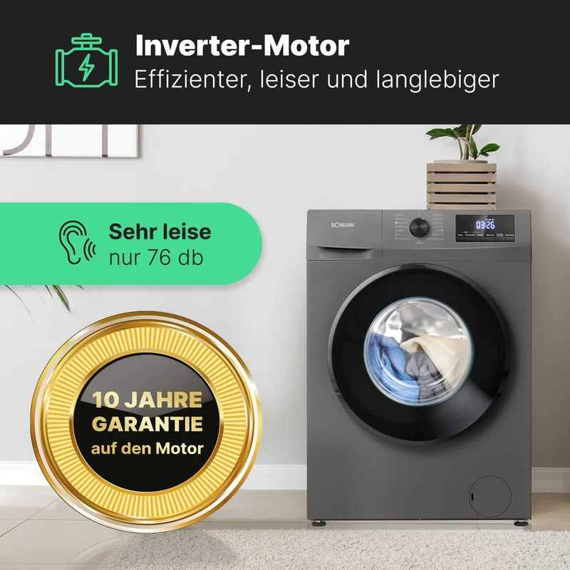 Bomann WA 7175.1 Waschmaschine 7 kg | 1400 U/Min | Titan-Optik | EEK A