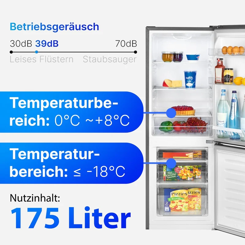 Bomann KG 322.1 Kühl-Gefrierkombi 175 L | 143 cm | Edelstahl-Optik | EEK D