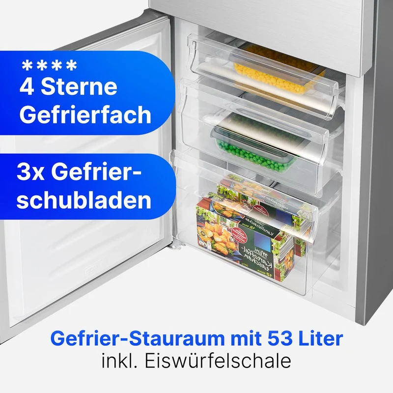 Bomann KG 322.1 Kühl-Gefrierkombi 175 L | 143 cm | Edelstahl-Optik | EEK D