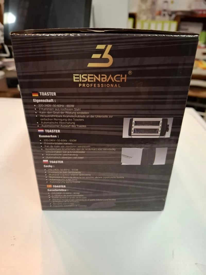 Eisenbach Toaster Edelstahl + Krümelschublade Langschlitztoaster 650W