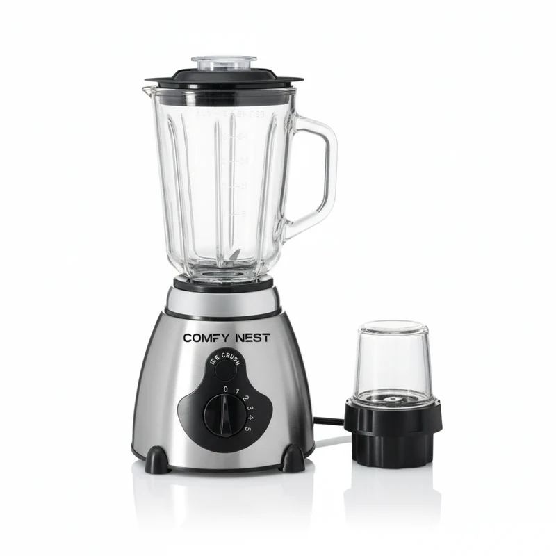 Comfy Nest CN-BLG15: 2-in-1-Mixer und -Mahlwerk aus Glas mit Eiszerkleinerer