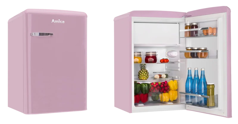 AMICA KS 15616 P Kühlschrank Retro-Style | 87 cm | Rosa | 108 L | EEK E