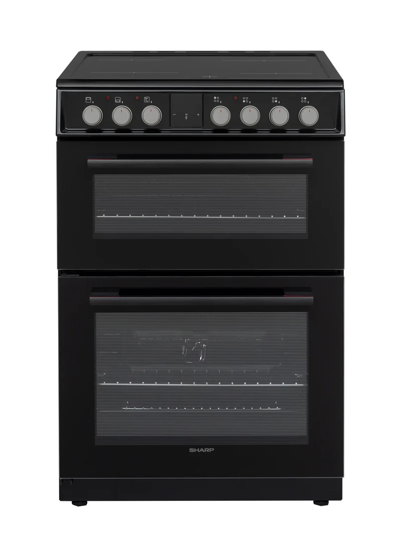 Sharp KF-66DVDD04BM1K-EN 60x60cm Freestanding Vitroceramic Double Oven, Black