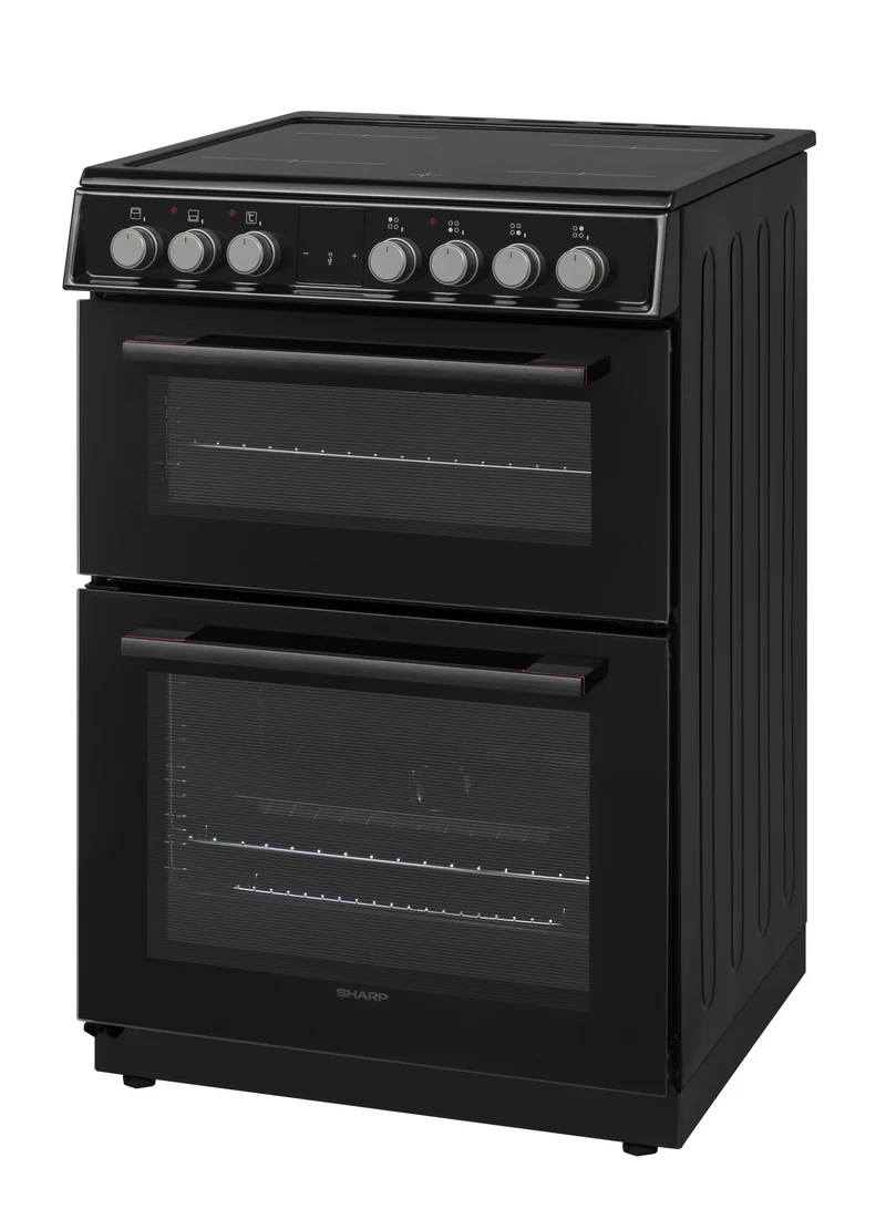 Sharp KF-66DVDD04BM1K-EN 60x60cm Freestanding Vitroceramic Double Oven, Black