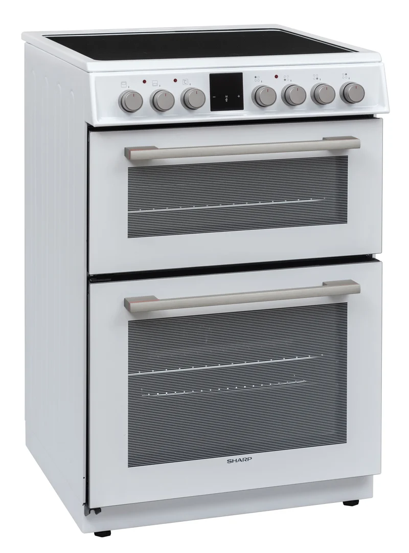 Sharp KF-66DVDD04WM1K-EN 60x60cm Freestanding Vitroceramic Double Oven, White