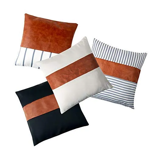 Kunstleder Dekokissenbezüge 18x18 Zoll/45x45 CM 4er Set